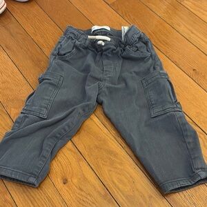 Gray Casual Cargo Pants with Elastic Waistband and Full Length